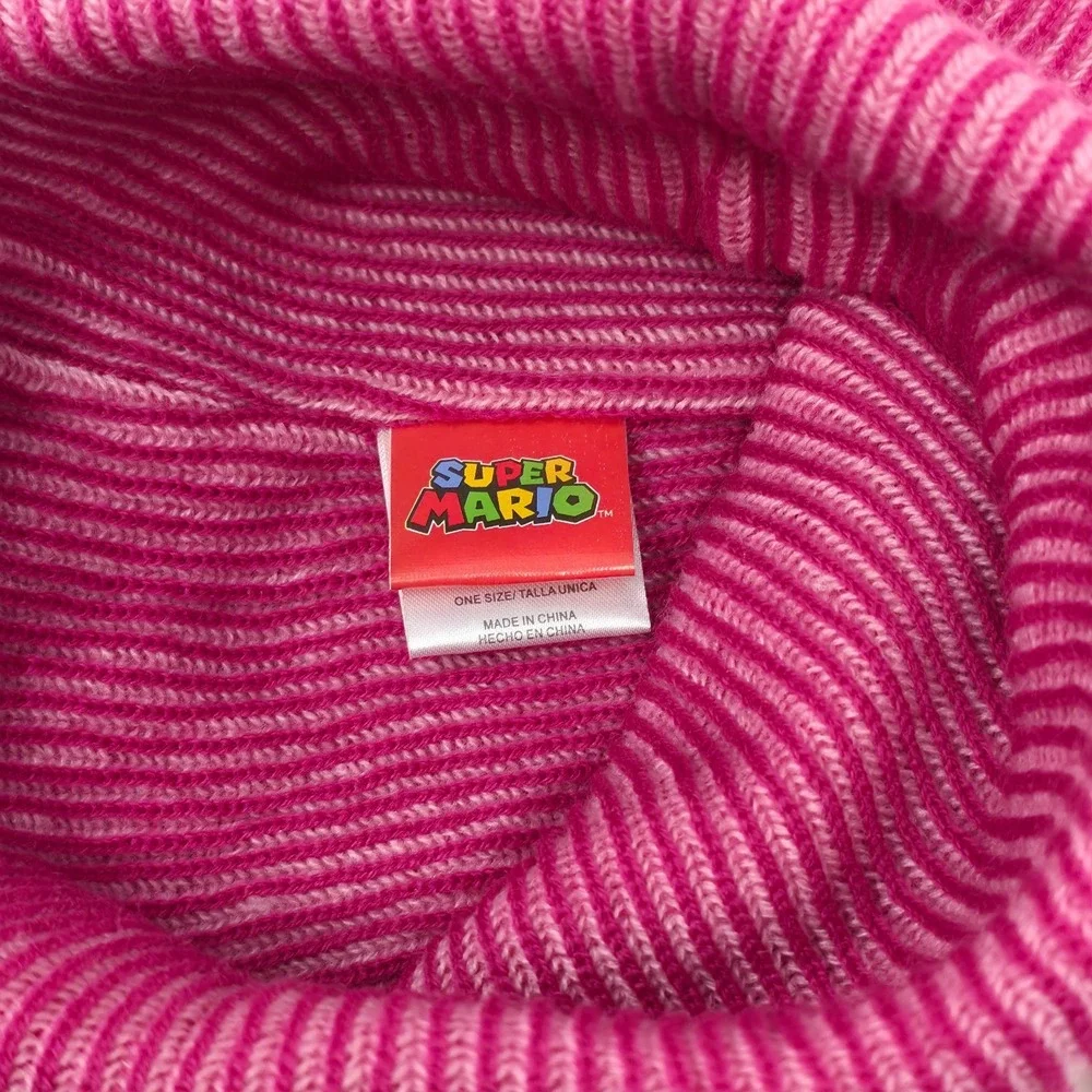 Nintendo Super‎ Mario Bros. Princess Peach Pink Winter Pom Beanie Hat Cap Girls